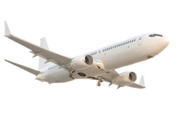 White passenger jet plane flying isolated on transparent background