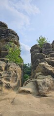 Klusfelsen an einem sonnigen Frühlingstag, bei Halberstadt, Harz, Huy, Sachsen-Anhalt