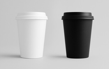 Black and white coffee paper cup mockup on White Background