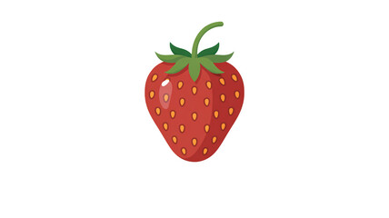 Flat illustration of a red strawberry with green leaves on a white background