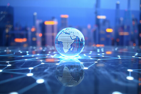 Global network connection futuristic cityscape