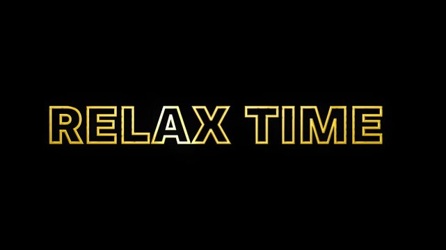 Relax time text design golden shine with black background animation video