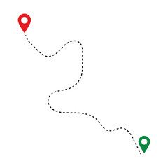Route icon - two points with dotted path and location pin. Route location icon two pin sign and dotted line. Distance icons set in black filled and stroke line style in eps 10.