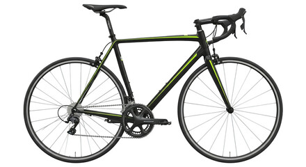 Sleek black and green road bicycle showcases precision engineering, emphasizing speed and agility.