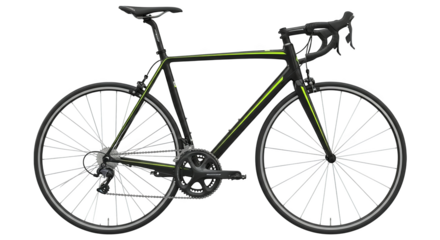 Sleek black and green road bicycle showcases precision engineering, emphasizing speed and agility.
