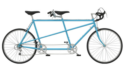 Fototapeta premium A light blue tandem bicycle is ready for a pair of riders to enjoy a pleasant outdoor adventure.
