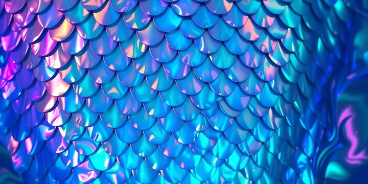 Giant iridescent mermaid scales shimmer on a fantastical, swirling underwater background,  purple, fantasy - Powered by Adobe