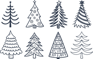 Obraz premium Hand Drawn Christmas Tree Illustration. Christmas Tree Sketch Style Drawing. Festive Christmas Tree Outline Art. Simple Christmas Tree Drawing for Holidays. Traditional Christmas Tree Drawing Set