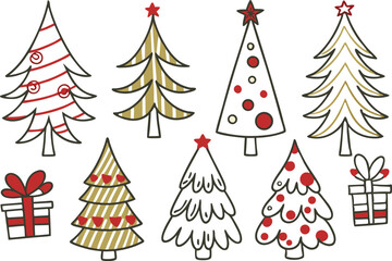 Hand Drawn Christmas Tree Illustration. Christmas Tree Sketch Style Drawing. Festive Christmas Tree Outline Art. Simple Christmas Tree Drawing for Holidays. Traditional Christmas Tree Drawing Set