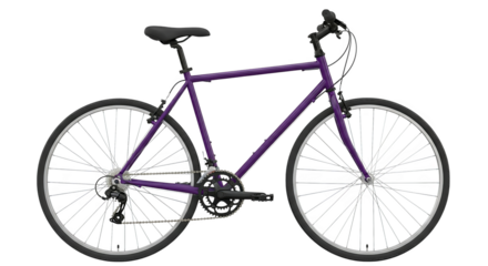 A vibrant purple bicycle stands poised, ready for an urban adventure or scenic trail ride.