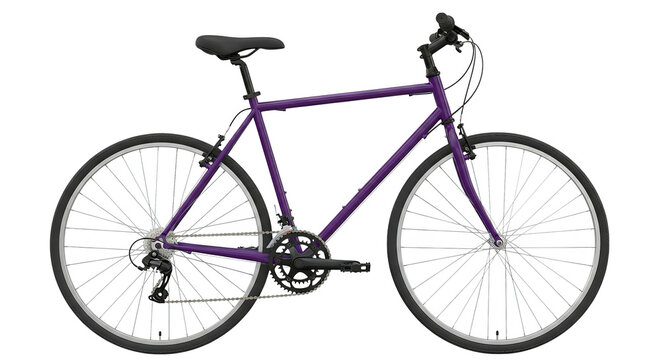 A vibrant purple bicycle stands poised, ready for an urban adventure or scenic trail ride.