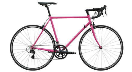 A sleek road bicycle rendered with clean lines, features a glossy pink frame and black components.