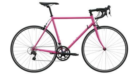 A sleek road bicycle rendered with clean lines, features a glossy pink frame and black components.