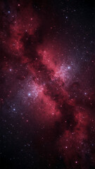 Fototapeta premium Galaxy background vertical vibrant red nebula filled with stars, cosmic view suitable for space-themed designs and backgrounds. Perfect for sci-fi projects.