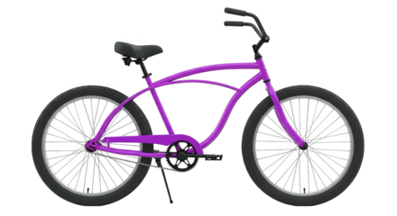 A vibrant purple cruiser bicycle stands ready for a ride, showcasing its clean lines and design.