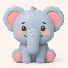 3D Elephant Illustration Isolated in a White Background