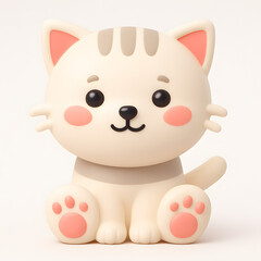 3D Sitting White Cat Illustration Isolated in a White Background