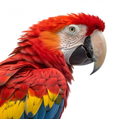 Obraz premium Colorful red and yellow macaws with vibrant feathers on white background