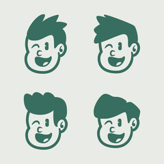 Set of four cartoon boy face icons with surprised expression in retro style. Great for mascot, kids brand, or character design. EPS vector format for easy editing