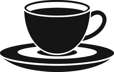 Simple black silhouette of coffee cup and saucer