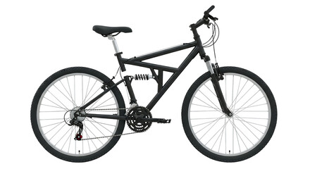 Fototapeta premium A detailed view showcases a mountain bicycle with a full suspension on a transparent background.