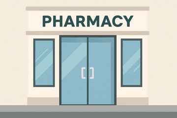 Pharmacy with a blue door and windows