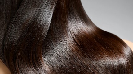 Healthy shiny dark brown hair flowing in a close-up view