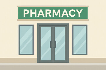 Pharmacy with a green sign