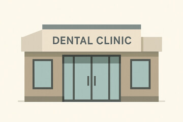 Dental clinic with a white building and blue trim