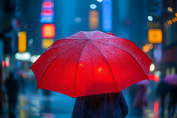Red umbrella in night city