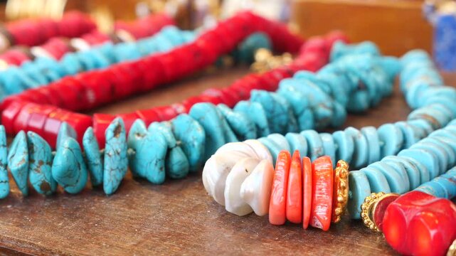 Colorful handmade jewelry displayed at local market