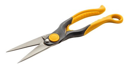 Obraz premium Pair of gardening scissors with yellow handles Transparent background, PNG