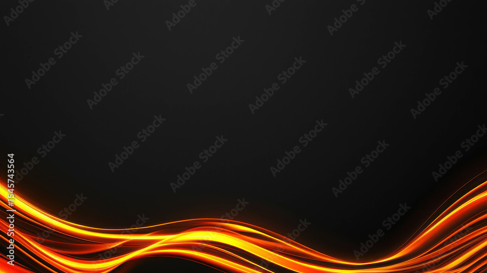 Poster abstract background with bright orange and red light waves on dark surface for modern design and bac