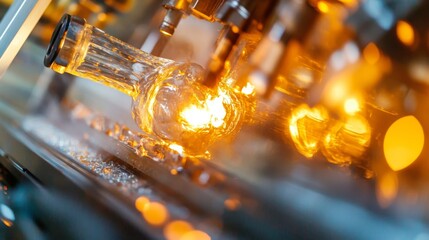Precision Glass Manufacturing: Molten Glass Shaping Machine in Close-Up Detail on White Background