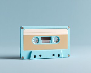 Obraz premium Retro Audiocassette Tape on Minimalist Surface Featuring Visible Reels and Analog Design for Vintage Music Marketing and Nostalgic Branding
