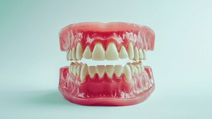 Obraz premium A pair of red and green teeth on a pink background