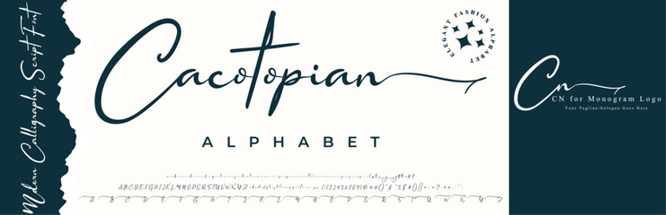 calligraphy Stylish Script Font alphabet With Cn logo.