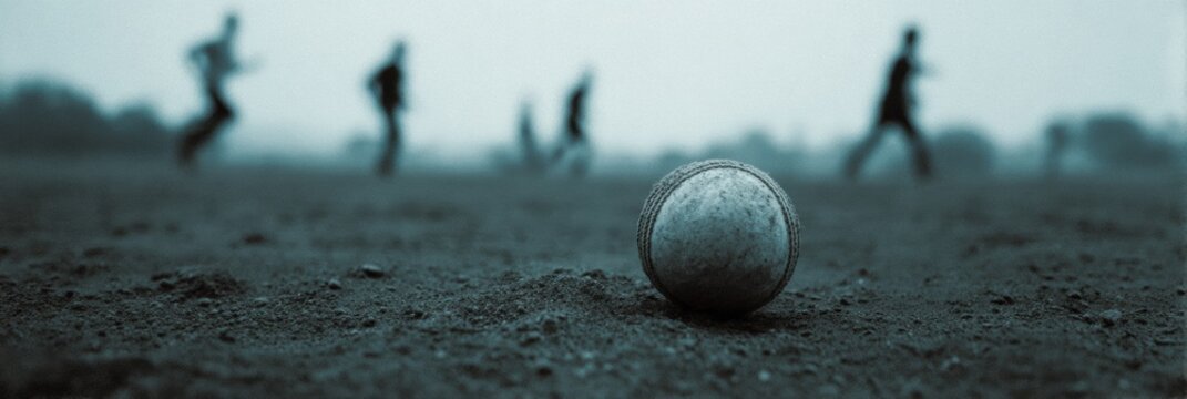 Gritty Cricket Ball on Urban Playground Dirt with Blurred Runners Grassroots Sports Revival, Community Teamwork, and Cultural Identity Campaign Visual