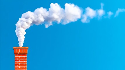 Brick chimney emitting smoke against blue sky
