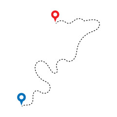 Route icon - two points with dotted path and location pin. Route location icon two pin sign and dotted line. Distance icons set in black filled and stroke line style in eps 10.
