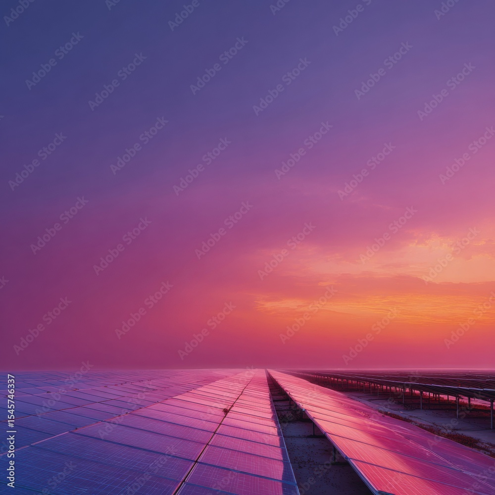 Poster dramatic twilight solar farm with digital dashboard interface showcasing ai-powered sustainable reso