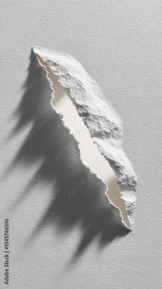 Poster jagged ripped paper strip with sharp torn edge on textured surface - minimalist design trend for bol