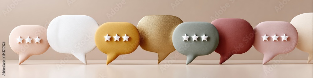 Poster digital customer feedback interface with five-star ratings and chat bubbles for market reaction and 