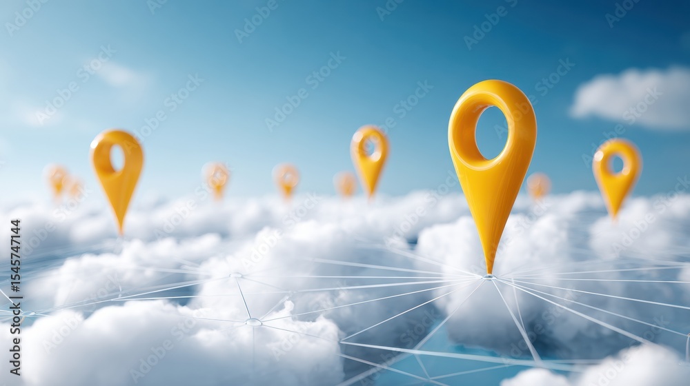 Aufkleber futuristic location tracking display with network grid and digital pins in bright daylight for advan