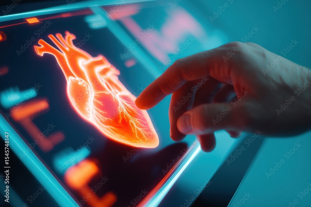 Poster Interactive Digital Heart Display with Early Detection Technology and Heartbeat Data in Advanced Medical Innovation for Cardiovascular Healthcare Marketing
