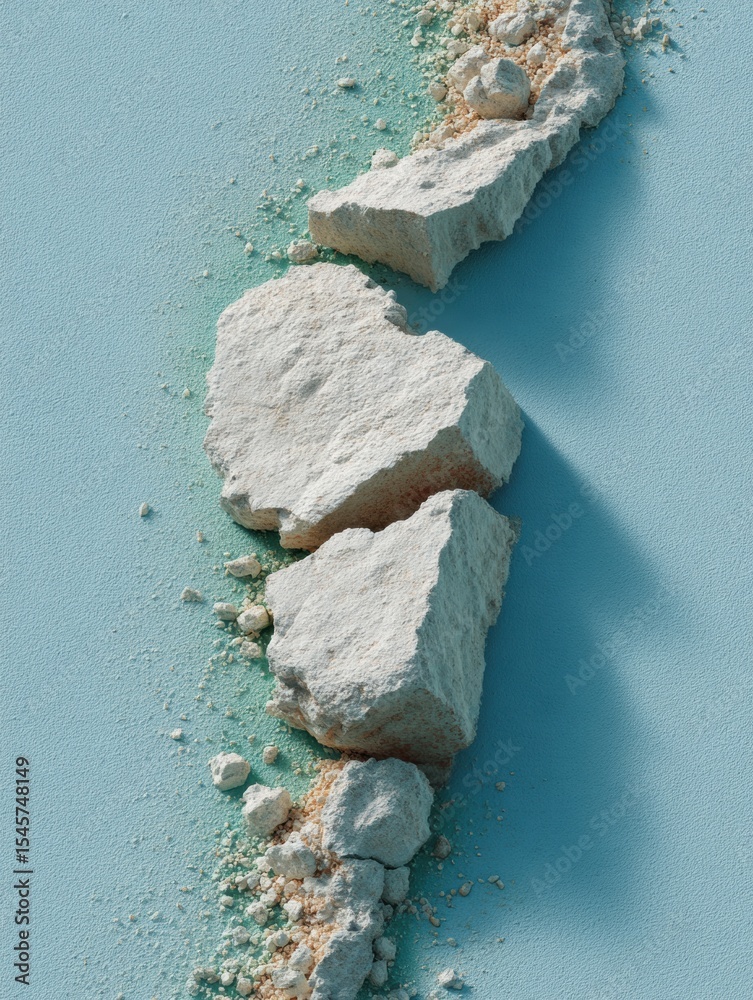 Poster modern earthquake icon with broken concrete wall and debris on blue background symbolizing structura