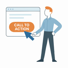 Flat Design Style Man Clicking Call to Action Button Illustration