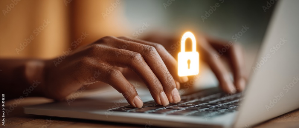 Aufkleber cyber security authentication with 2fa shield icon overlay, warm golden hour lighting emphasizing se