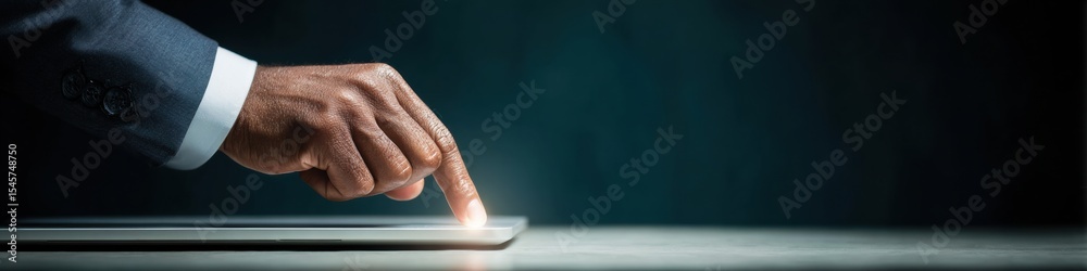 Poster Biometric Login Security Interface with Stylus Pen in Dramatic Nighttime Lighting for Modern Digital Authentication and Business Access Control