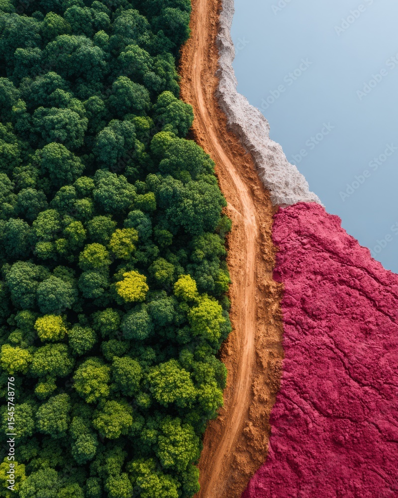 Aufkleber vibrant aerial view of forest conservation and deforestation contrast with playful color palette for